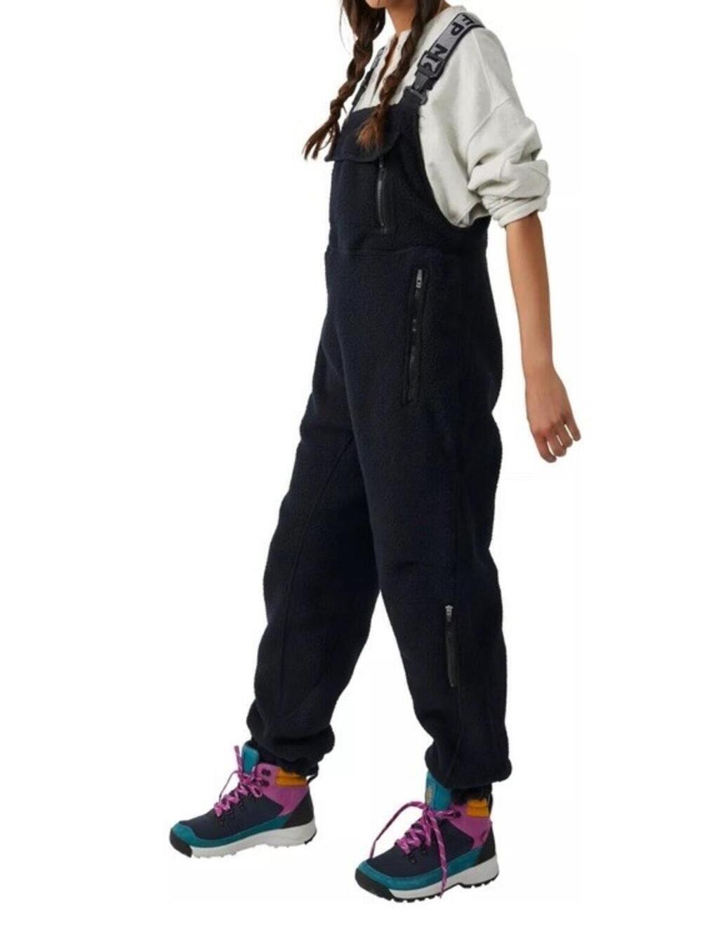 Free People Movement Women’s Black Fleece Snow Bib Pants Size Large - Picture 8 of 16